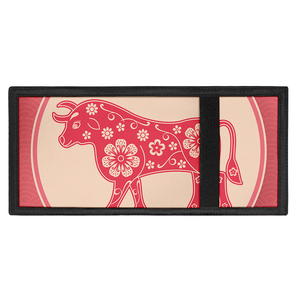 Chinese Flower Ox Zodiac Print Trifold Wallet