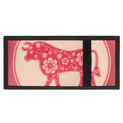 Chinese Flower Ox Zodiac Print Trifold Wallet