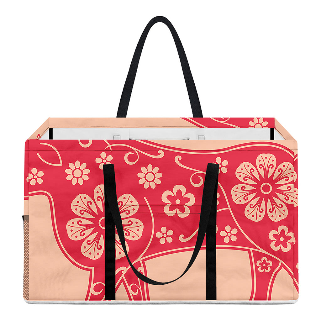 Chinese Flower Ox Zodiac Print Utility Tote Bag