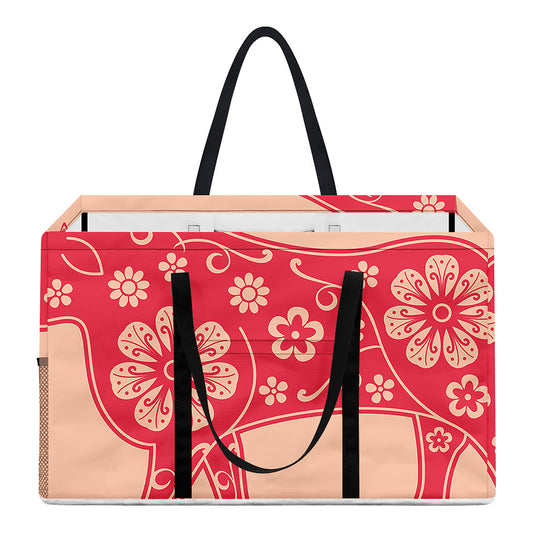 Chinese Flower Ox Zodiac Print Utility Tote Bag