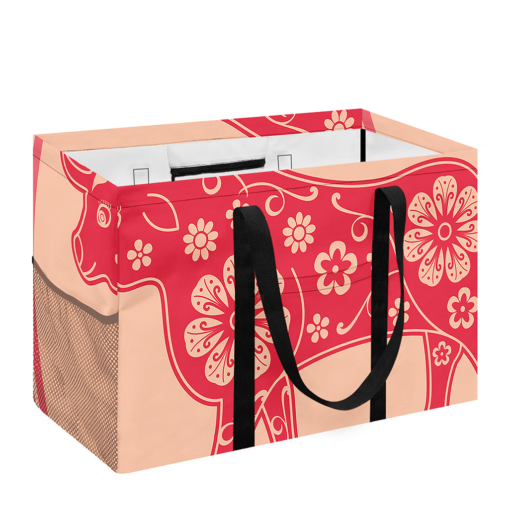 Chinese Flower Ox Zodiac Print Utility Tote Bag