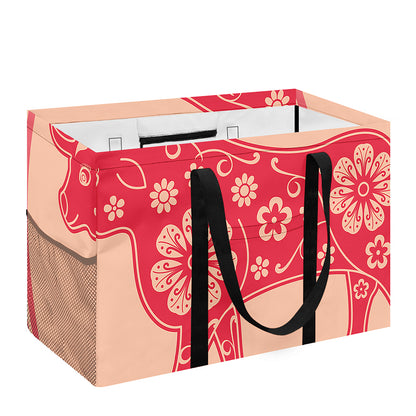 Chinese Flower Ox Zodiac Print Utility Tote Bag