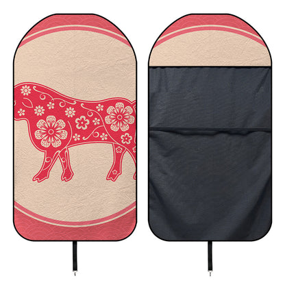 Chinese Flower Ox Zodiac Print Waterproof Car Seat Cover