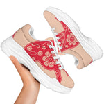 Chinese Flower Ox Zodiac Print White Chunky Shoes