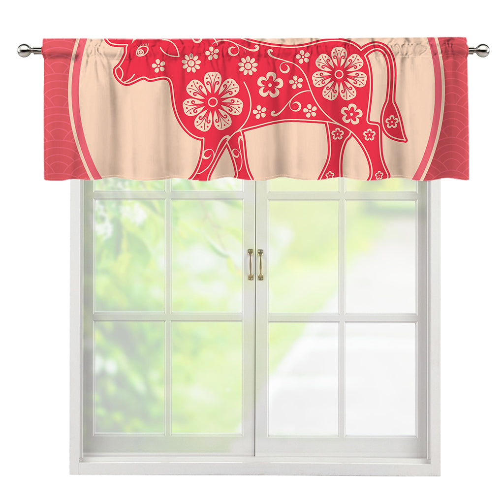 Chinese Flower Ox Zodiac Print Window Valance