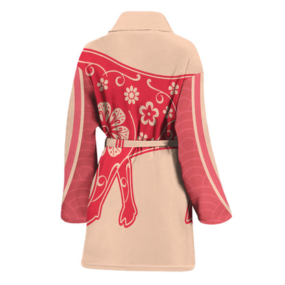 Chinese Flower Ox Zodiac Print Women's Bathrobe