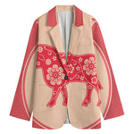 Chinese Flower Ox Zodiac Print Women's Blazer