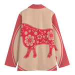 Chinese Flower Ox Zodiac Print Women's Blazer