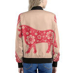 Chinese Flower Ox Zodiac Print Women's Bomber Jacket