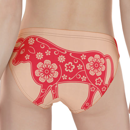 Chinese Flower Ox Zodiac Print Women's Panties