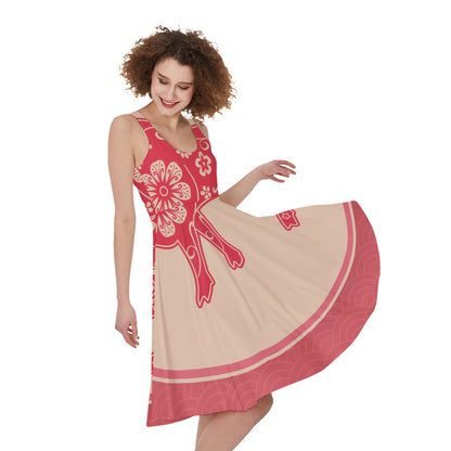 Chinese Flower Ox Zodiac Print Women's Sleeveless Dress