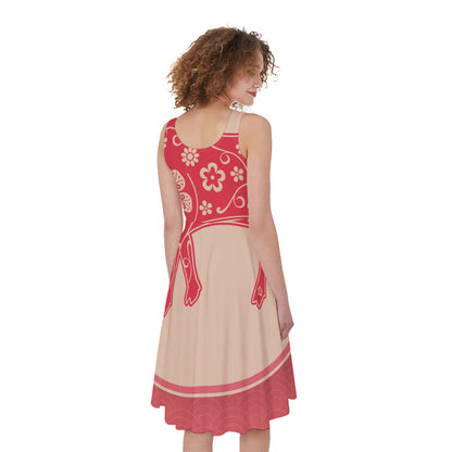 Chinese Flower Ox Zodiac Print Women's Sleeveless Dress