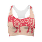 Chinese Flower Ox Zodiac Print Women's Sports Bra
