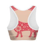 Chinese Flower Ox Zodiac Print Women's Sports Bra