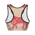 Chinese Flower Ox Zodiac Print Women's Sports Bra