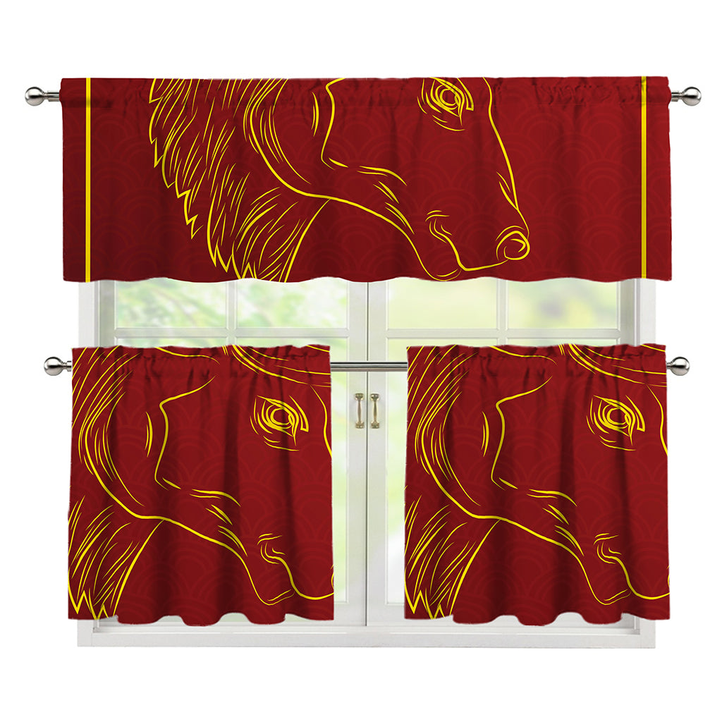 Chinese Horoscope Ox Sign Print 3 Piece Kitchen Curtains