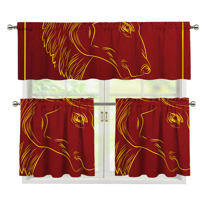 Chinese Horoscope Ox Sign Print 3 Piece Kitchen Curtains