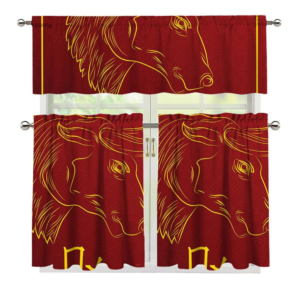 Chinese Horoscope Ox Sign Print 3 Piece Kitchen Curtains