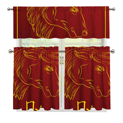 Chinese Horoscope Ox Sign Print 3 Piece Kitchen Curtains