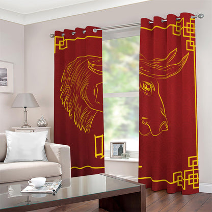 Chinese Horoscope Ox Sign Print Blackout Grommet Curtains