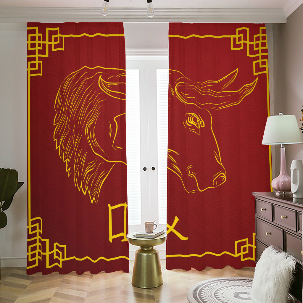 Chinese Horoscope Ox Sign Print Blackout Pencil Pleat Curtains
