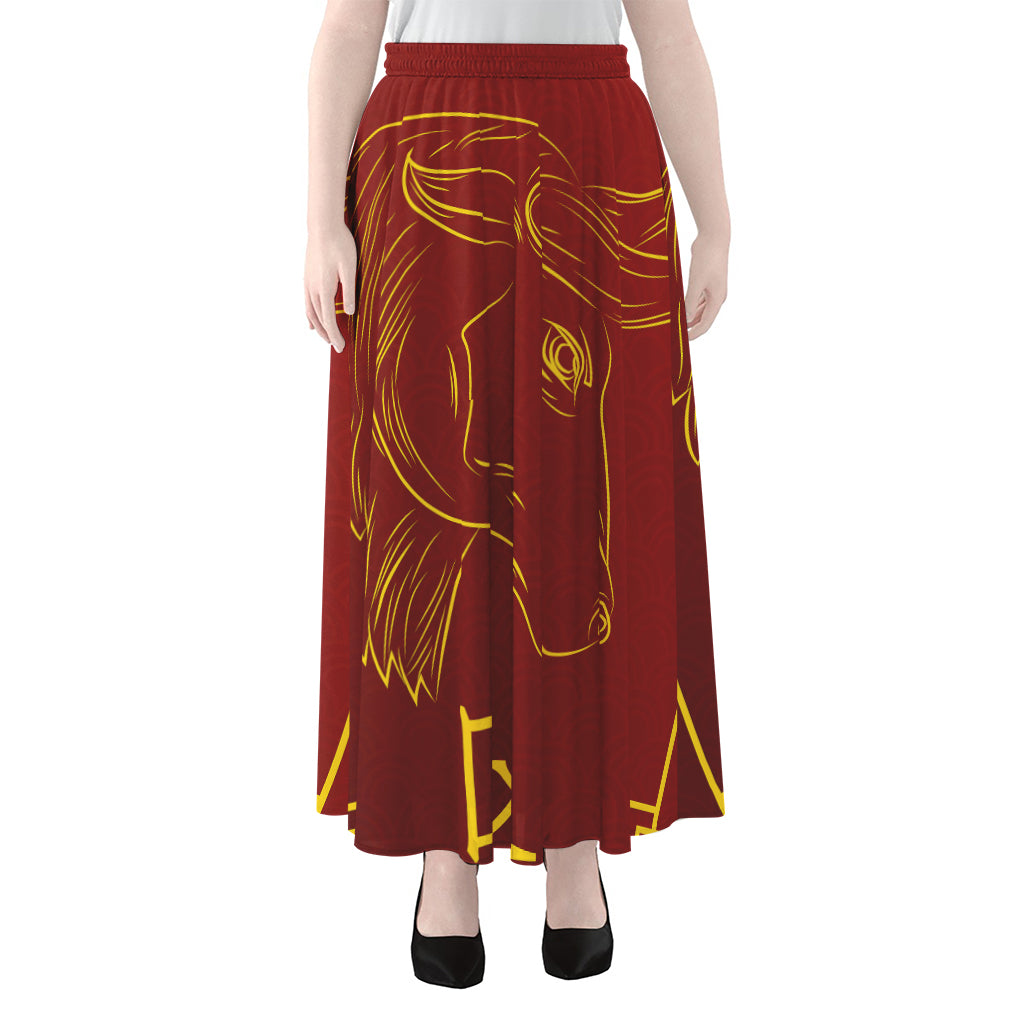 Chinese Horoscope Ox Sign Print Chiffon Maxi Skirt