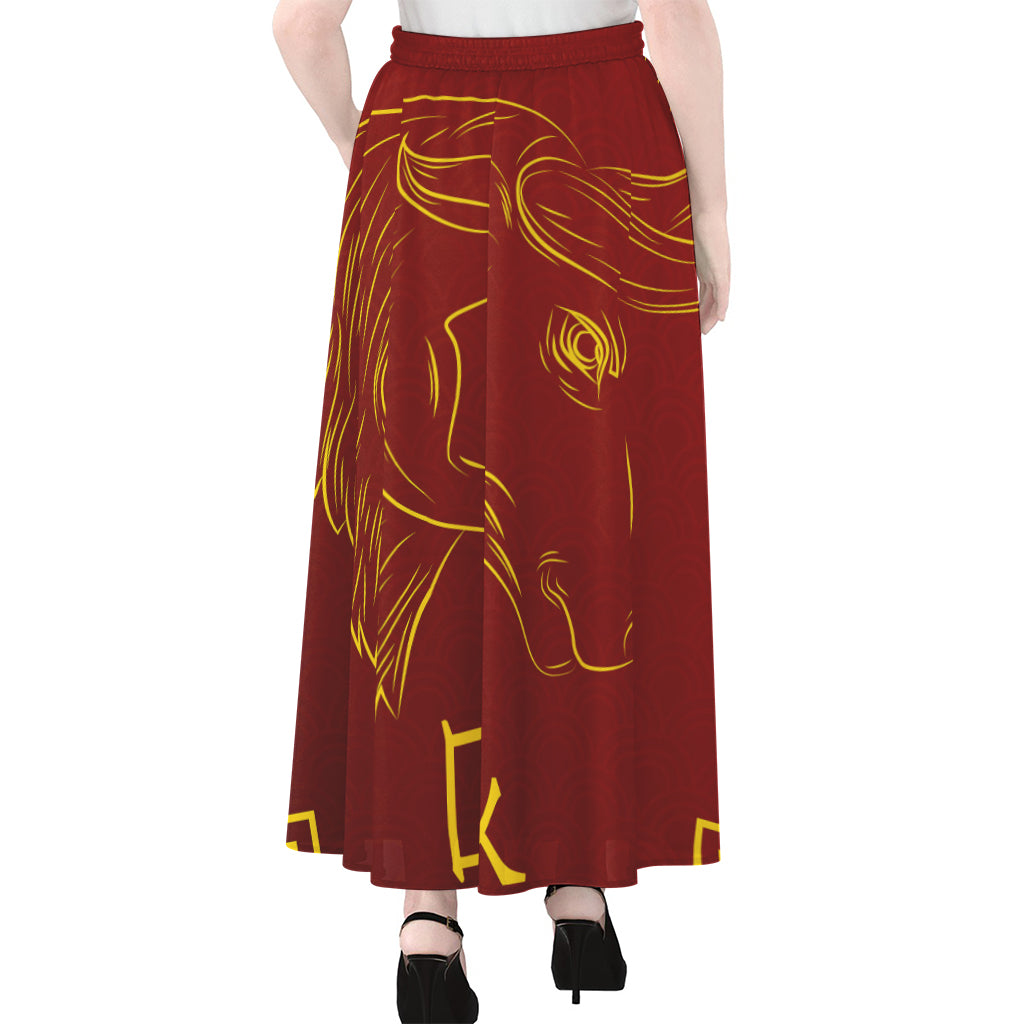 Chinese Horoscope Ox Sign Print Chiffon Maxi Skirt