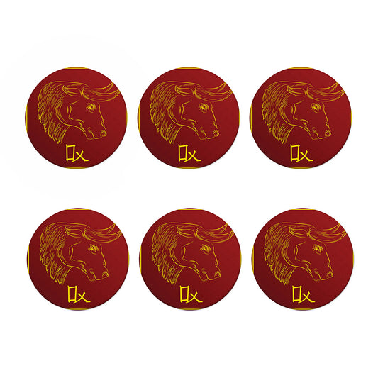 Chinese Horoscope Ox Sign Print Coaster Set