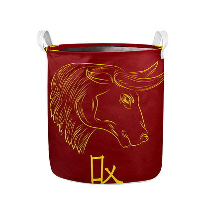 Chinese Horoscope Ox Sign Print Collapsible Laundry Basket