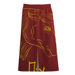 Chinese Horoscope Ox Sign Print Cotton Front Slit Maxi Skirt