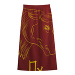 Chinese Horoscope Ox Sign Print Cotton Front Slit Maxi Skirt