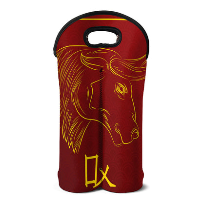 Chinese Horoscope Ox Sign Print Double Neoprene Wine Tote