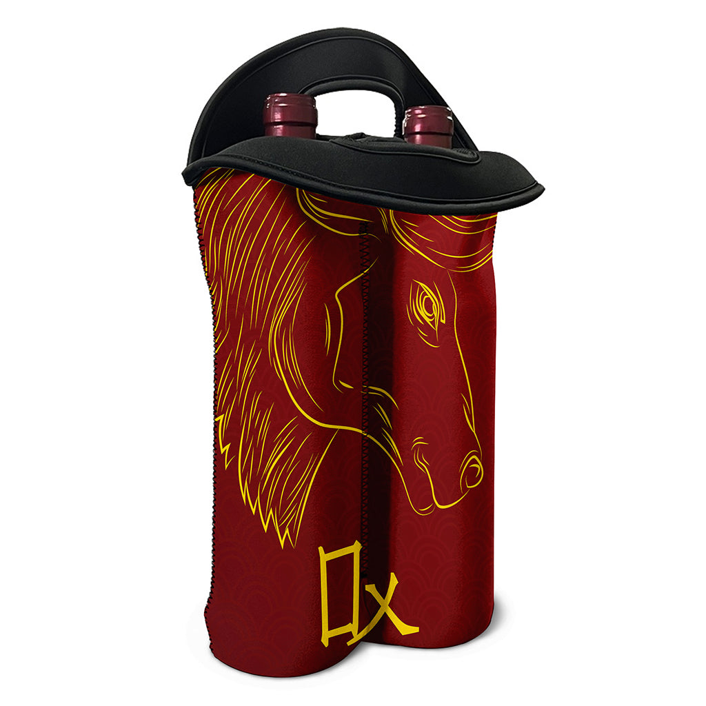 Chinese Horoscope Ox Sign Print Double Neoprene Wine Tote