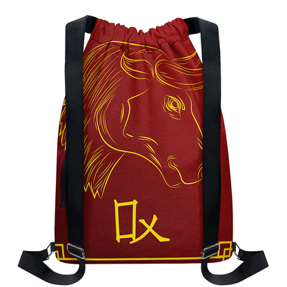 Chinese Horoscope Ox Sign Print Drawstring Backpack