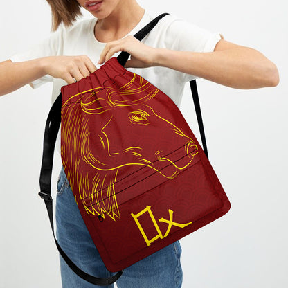 Chinese Horoscope Ox Sign Print Drawstring Backpack