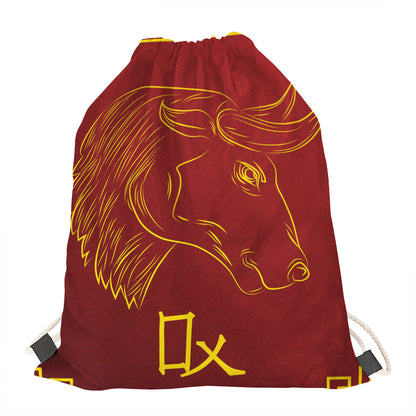 Chinese Horoscope Ox Sign Print Drawstring Bag