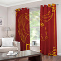 Chinese Horoscope Ox Sign Print Extra Wide Grommet Curtains