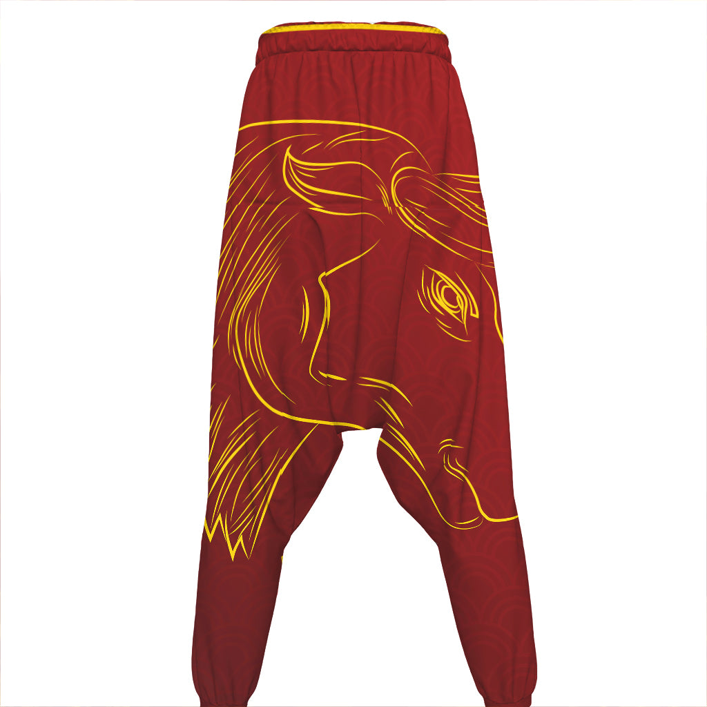 Chinese Horoscope Ox Sign Print Hammer Pants