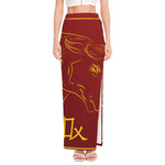 Chinese Horoscope Ox Sign Print High Slit Maxi Skirt