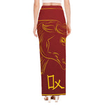 Chinese Horoscope Ox Sign Print High Slit Maxi Skirt