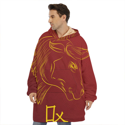 Chinese Horoscope Ox Sign Print Hoodie Blanket