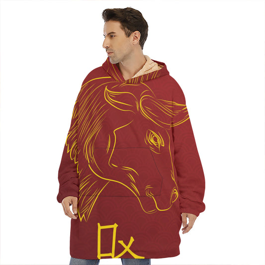 Chinese Horoscope Ox Sign Print Hoodie Blanket