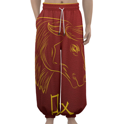 Chinese Horoscope Ox Sign Print Lantern Pants