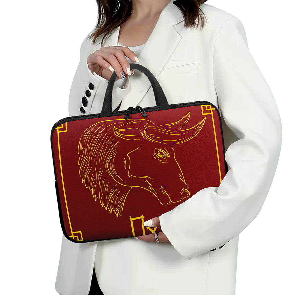 Chinese Horoscope Ox Sign Print Laptop Sleeve With Handle