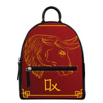 Chinese Horoscope Ox Sign Print Leather Backpack