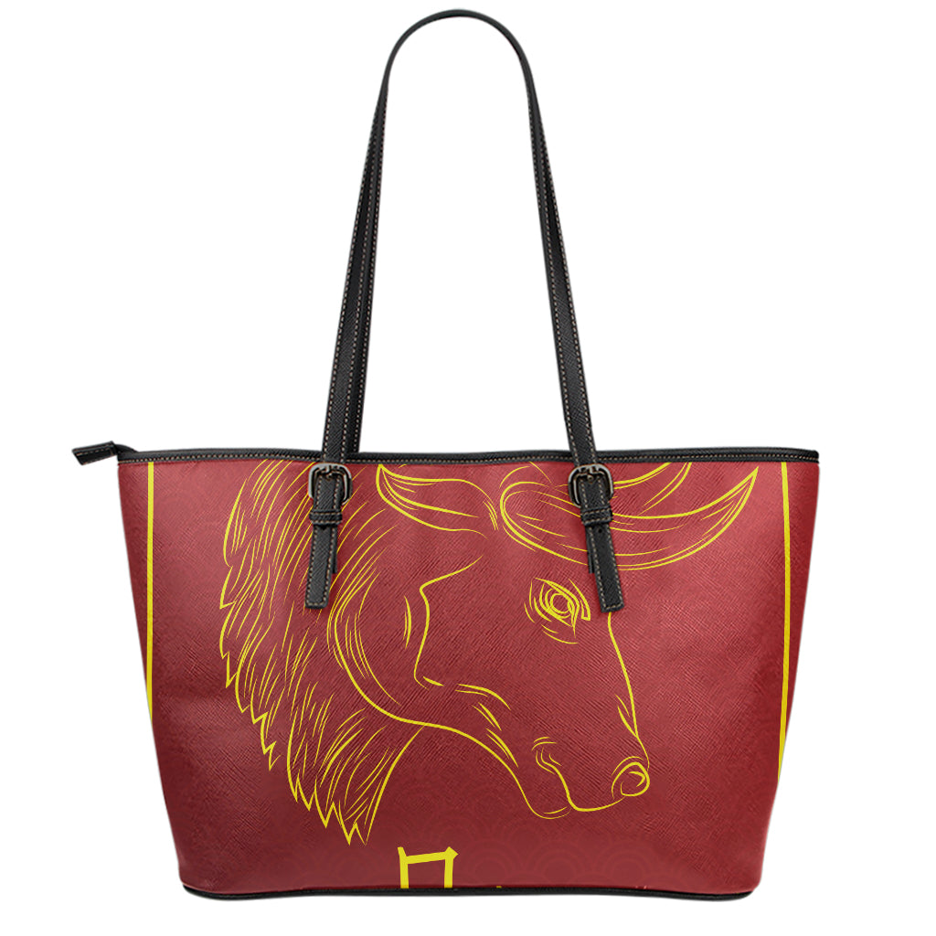Chinese Horoscope Ox Sign Print Leather Tote Bag