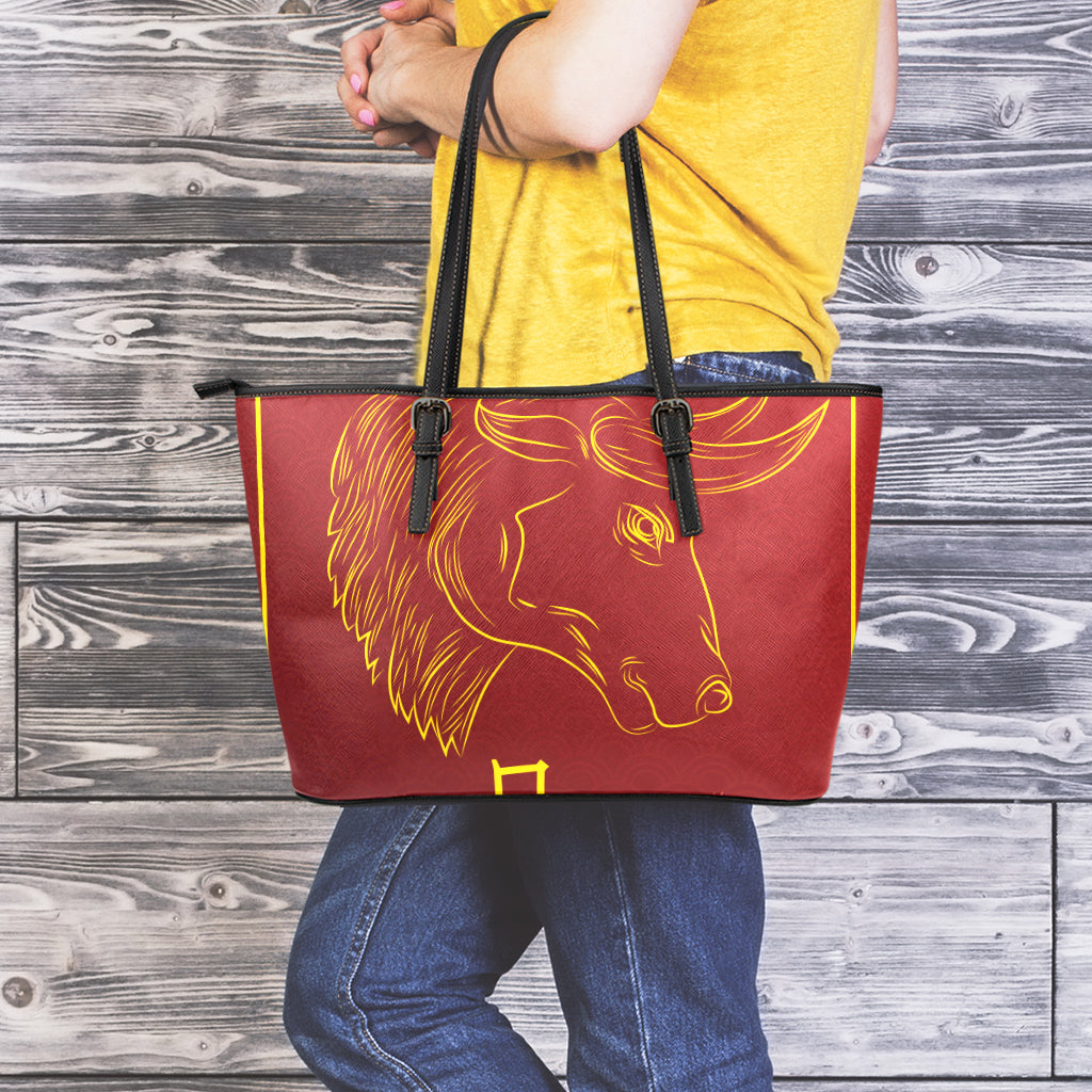 Chinese Horoscope Ox Sign Print Leather Tote Bag