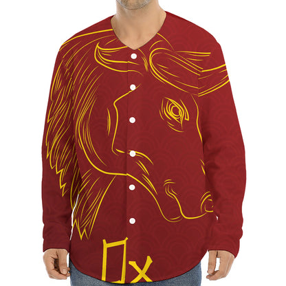 Chinese Horoscope Ox Sign Print Long Sleeve Baseball Jersey