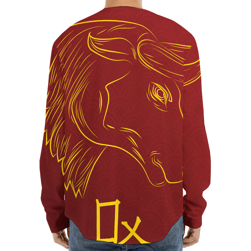 Chinese Horoscope Ox Sign Print Long Sleeve Baseball Jersey