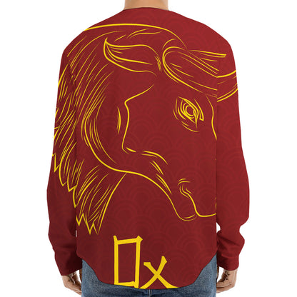 Chinese Horoscope Ox Sign Print Long Sleeve Baseball Jersey